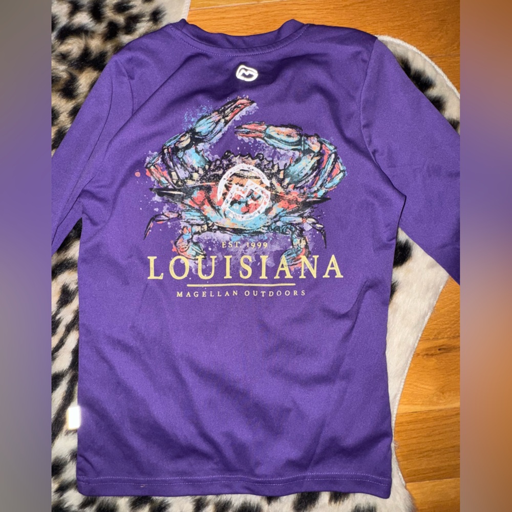 Purple Magellan Outdoors Louisiana fishing shirt
